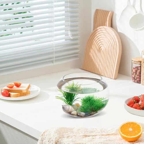 GANAZONO Glass Round Fish Tank 7.87X7.87X6.29 Inch Clear Small Fish Bowl Desktop Aquarium for Goldfish Home Office Wedding Decoration and Hydroponic Vase - size: 20x20cm