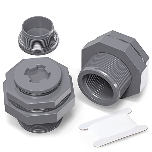 TAISHER 2PCS Black PVC 1'' Bulkhead Tank Connector Adapter Fitting with Plugs & Gasket for Water Tank, Rain barrels, Aquariums, Bathtubs and Sink - size: 1"(PVC) with Plugs & Gasket