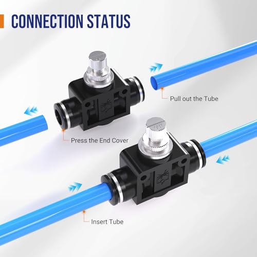 5/32"(4mm) Push To Connect Valves,Pneumatic 5/32"(4mm) Air Control Valve,Quick Push To Connects Fittings,Throttle Flow Speed Controller - color: Black BUC+SA, size: 5/32"OD(4mm)