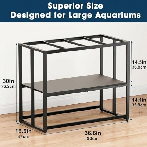 rban Deco 40 Gallon Fish Tank Stand 660LBS Capacity For Aquarium Stand Metal Fish Tank Stand 36.6"x18.5"x30" Dual-Layer Design Terrarium Stand Ideal for Home and Office, Black - color: Black, size: 40 Gallon