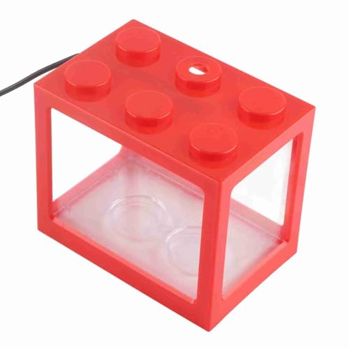 Mini USB LED Aquarium Fish Bowl Plastic Tank with White Light for Desk Tabletop Decor Energy-Saving Office Accent(Red) - color: Red