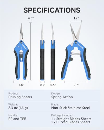 Fondwell 6.5" Pruning Shears Trimming Scissors: 2 Pack Straight & Curved Garden Snips with Micro Tip - Premium Plant Clippers for Precision Cutting - style: 6.5" Straight & Curved