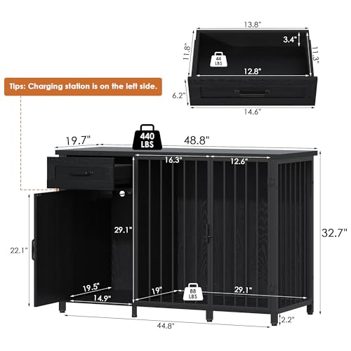 kepptory 55-75 Gallon Fish Tank Stand with Dog Crate, Multifunctional Aquarium Stand with Cabinet and Power Outlets for Larger Aquariums and Versatile Use (Black) - color: Black, size: 48.8"L x 19.7"W x 32.7"H