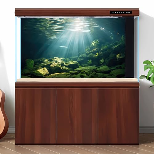 Under The Sea Aquarium Background Aquatic Plants Deep Sea Fish Tank Background Underwater Sunray Rock Terrarium Backgrounds Deep Ocean Floor Tropical Fish Tank Backgrounds Decorations 24x12in - color: Light Blue, size: 24(W)x12(H)inches/ 60(W)*30cm(H)