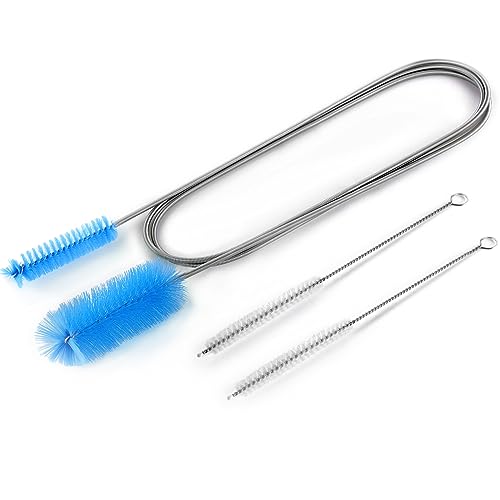 Flexible Long Drain Brush, Double Elastic Ended Nylon Cleaner Hose Tube Pipe Brush 67 inch Stainless Steel and 2 Pcs of 8 inch Straw Cleaning Brush (Blue)