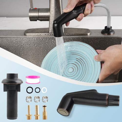 Hygie Rinse Oil Rubbed Bronze Kitchen Spray Attachment/Hose/Holder Set, Compatible with Moen/Delta Faucet, Kitchen Side Sprayer, 1/4'' Female Thread, ABS Plastic, 1-Pack - color: Oil Rubbed Bronze, style: Sprayer Head/Hose/Holder Set