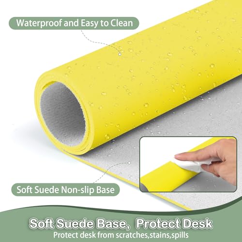 Boutilon Leather Desk Pad Protector,Non-Slip Mouse Pad,Laptop Desk Pad,Office Mouse Mat,Waterproof Leather Desk Blotter,Desk Writing Pad for Office and Home (M-Lemon,30"x14") - color: Lemon, size: M 30"x 14"