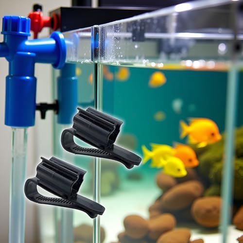 2 Pcs Black Fish for Tank Mounting Clip, Water Pipe Hose Holder Multifunction Adjustable Clamp for 0.31""""-0.62"""" Dia Tub Aquarium Tube Holder, Aquarium Air Pump Accessories ﻿