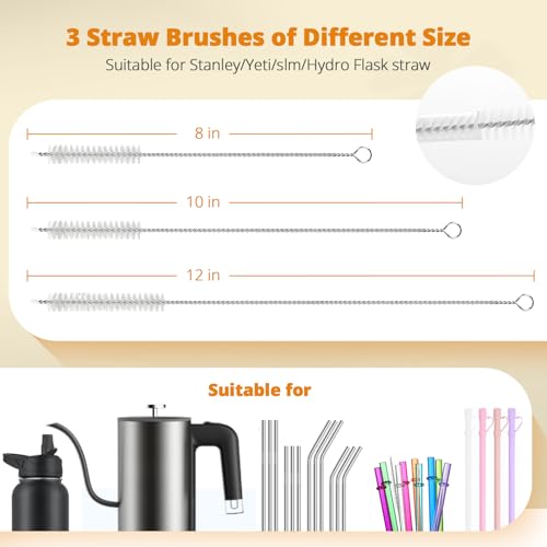 OUTXE 5 Pack Bottle Brush Set, 5-in-1 Water Bottle Cleaner Brush, 15"" Long Handle Bottle Cleaning Brush, 3 Straw Brush, Removable Nipple Brush, Detail Brush for Cup Lid Gap, WBBSBLB5 - color: Green, size: 5-in-1 Brush + Long Handle Brush