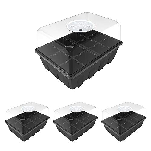 Gardzen 3 Pack Seed Starting Tray, Plant Germination Trays, Seed Starter Kit with Adjustable Humidity Vented Dome, Plant Growing Kit 6.6" x 4.5", Total 36-Cell, Black - color: Black, size: 3-Pack
