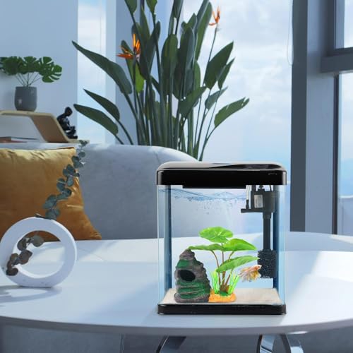 Betta Fish Tank Self Cleaning 2 Gallon Small Aquarium Starter Kits Desktop Room Decor w/LED Light Decorations & Whisper Filters Water Pump (260V2) - size: 260b