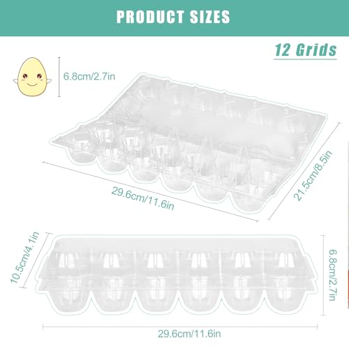 SINLUCESCE 60 Packs 12 Count Clear Egg Cartons, 2 * 6 Grids Design, Perfect for Family, Farm, Markets, Display(Large) - size: 2x6, L