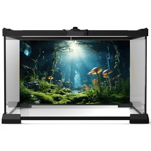 Forest Mushroom Aquarium Background Underwater Stream Fish Tank Background Tropical Jungle Style Mushrooms with Lush Moss Reptile Tank Backgrounds Rainforest Reptile Enclosure Backgrounds 24x12in - color: Moss Green, size: 24(W)x12(H)inches/ 60(W)*30cm(H)