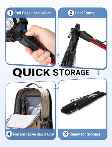 Upgraded Foldable Floating Fishing Net, Tangle-Free Anti-Snag Coated Landing Net, Quick Release & Easy Fold, Portable Fishing Gear for Ranger Boat, Kayak & Trout Salmon Bass Fishing, Gifts for Men - size: 27-35" Extendable