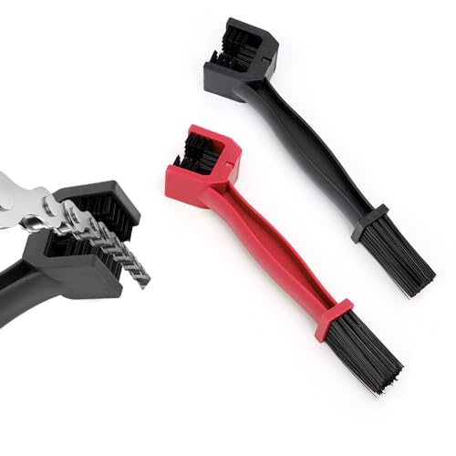 Ziciner 2 PCS Motorcycle Chain Brush, Bike Chain Cleaning Brush with Double-Ended Brushes, Durable Motor and Bicycle Chain Gears Maintenance Cleaning Tool, Motorcycle Accessories (Black+Red) - color: Black+red