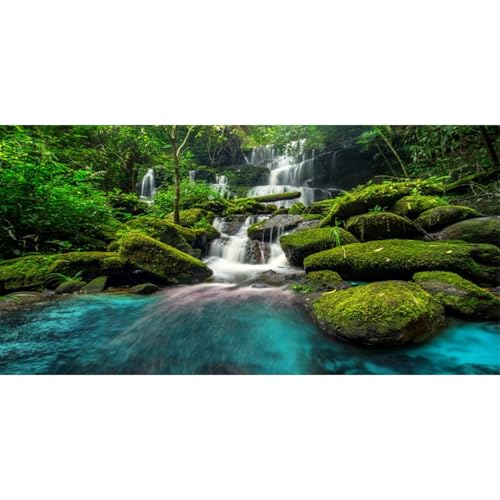 AWERT 72x24 inches Waterfall Terrarium Background Tropical Rainforest Aquarium Background Mountain Lake Green Tree Reptile Habitat Background Durable Polyester Background - size: 72x24in/180x60cm