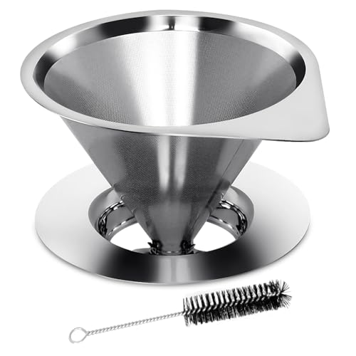 LHS Pour Over Coffee Dripper Reusable Coffee Filter Paperless Coffee Filter Stainless Steel Pour Over Coffee Maker Cone Coffee Dripper for 1-2 Cup,Silver - color: single mesh 1-2 cups Shiny Silver