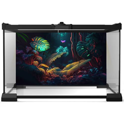 Jungle Leaves Aquarium Background Neon Colors Rainforest Plants Leaves Fish Tank Background Abstract Neon Colors On Leaf Reptile Tank Backgrounds Jungle Style Reptile Enclosure Backgrounds 24x12in - color: Golden_Green, size: 24(W)x12(H)inches/ 60(W)*30cm