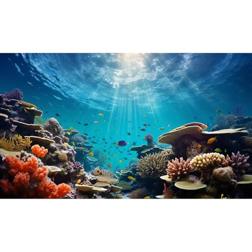 Under The Sea Fish Tank Background Deep Ocean Coral Reef Aquarium Background Undersea Rock Cave Sunray Terrarium Backgrounds Tropical Fish Ocean Aquarium Backdrop for Fish Tank Backgrounds 24x12in - color: Ocean Brown, size: 24(W)x12(H)inches/ 60(W)*30cm(