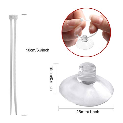 FEBSNOW Aquarium Suction Cups, Fish Tank Suction Cups Aquarium Suction Cup Clip Suction Hooks with 30 PCS Adjustable Cable Ties for Plants, Planter, Binding Moss Shrimp Nest (10)