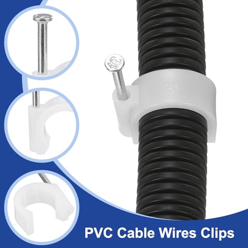 HARFINGTON 50pcs Cable Clips with Nail 20mm Circular Single Hook Half Clamp J-Hook with Nail Cord Clips for Wires on Wall for Ethernet Tacks Coax Pex Tubing Pipe Support, White - color: White, size: 20mm