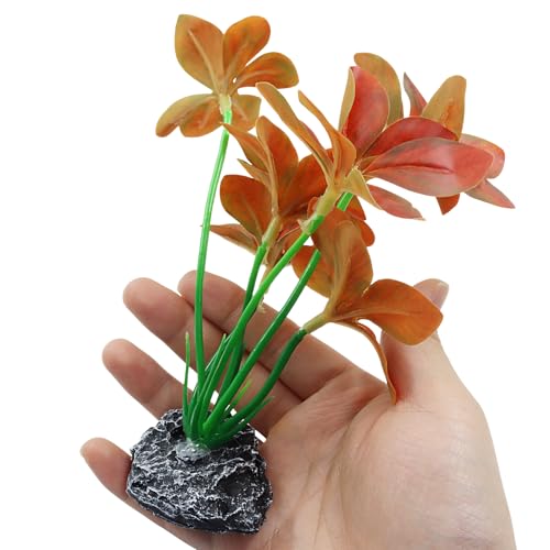 Aquarium Plants Fish Tank Decorations 6.69 Inch Artificial Plastic Plants with Weighted Base, Soft Silk Leaves Realistic Design for Betta Fish Reptile Tank Habitat Decor (Red Type-A) - color: Red Type-a, size: 6.7 in
