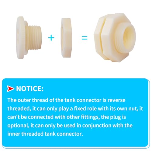 ChillWaves ABS Bulkhead Fitting 1/2" Double Thread Connector Adapter for Water Tank, Aquariums, Rain barrels(8-PACK) - size: 1/2 INCH, style: Bulkhead Fitting