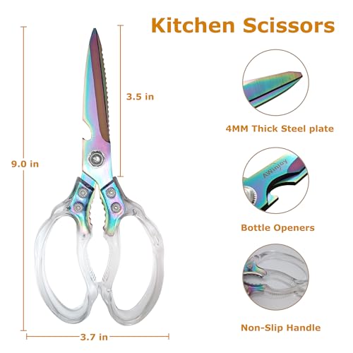 AWinjoy Heavy Duty Sharp Kitchen Scissors, Dishwasher Safe, Cooking Shears for Meat, Chicken, Fish, Poultry, Herb, Bread (Blade Gold) - color: Blade Gold