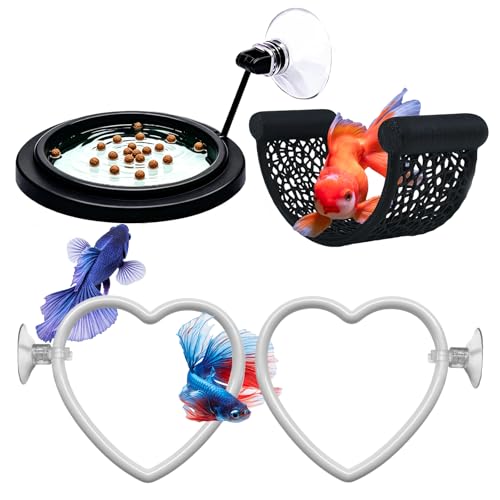 4Pcs Betta Fish Tank Accessories, Betta Hammock, 2 Betta Fish Toys, 1 Betta Feeding Ring Provide a Comfortable Environment for Rest and Activities at Betta.