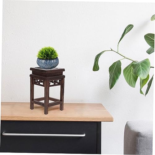 HOMSFOU Antique Chinese Decor Wood Flower Display Stand Vase Holder Decor Plant Pot Stand - size: 12X7CM