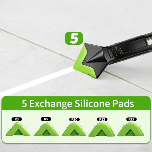 Caulking Tool 5 in 1, Caulk Remover & Silicone Sealant Finishing Kit with Grout Scraper and 6 Silicone Pads, Ideal for Kitchen, Bathroom, and Window Sealing - style: 5 IN 1 with Scraper Set