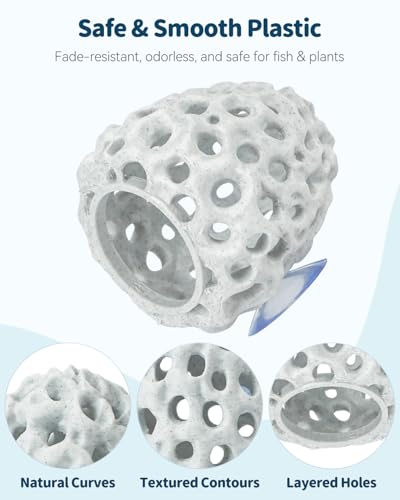 Uniclife Shrimp Cave, Shrimp Hides for Aquarium, Realistic Plastic Aquarium Coral Rock Decorations with Suction Cup, Betta Hideout Tank Accessories for Fish Tank Decor, Hiding & Resting - color: White