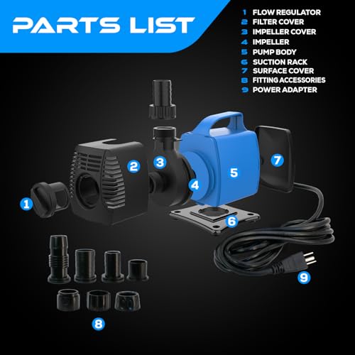 713 GPH Amphibious Submersible and Inline Water Pump - For Aquarium, Pond, Hydroponics, Fountain with Ceramic Shaft, 8.5 ft Lift, 45W - 5 Pack - color: Blue; 5 Pack, size: 713 GPH