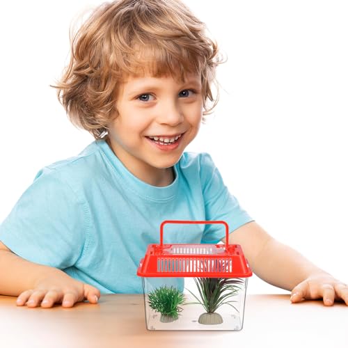 Baluue Portable Fish Tank, Handheld Fish Tank, Plastic Mini Box, Transparent Cutout Design, Plastic Aquarium with Handle for Turtle and Pet Lid for Random