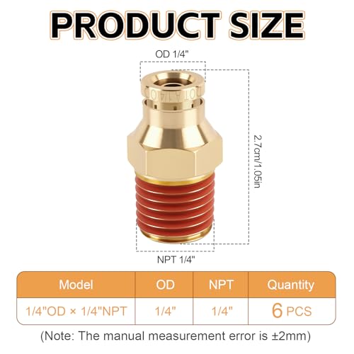 6PCS DOT Quick Push to Connect Brass Air Brake Fitting, Kalolary Brass Straight DOT Line Fittings 1/4"OD×1/4"NPT Thread Air Brake Line Fittings, Air Suspension Kit, Air Hose Repair Kit - size: Straight 1/4"OD ×1/4"NPT