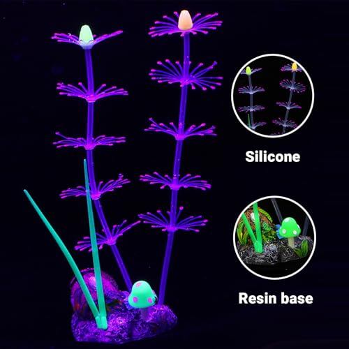 Soft Silicone long Coral Decor with Dynamic Swaying Motion, Weighted Base Aquarium Ornament for Lifelike Reef Aesthetic in Freshwater Saltwater Fish Tank, Safe Shelter for Invertebrates (Purple) - color: Purple