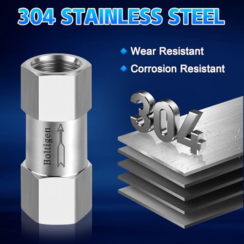 Boltigen Stainless Steel 304 3/8" NPT Spring Check Valve, 1000 PSI, -20C to 200C, Inline Poppet Check Valve for Horizontal, Vertical Installation - size: 3/8'' NPT