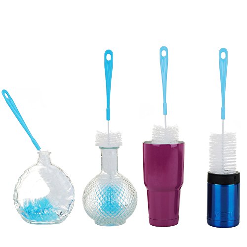 3-Pack Long Bottle Cleaning Brush for Narrow Neck Beer, Wine, Flask, Thermos, Sportwell, Pitcher, Brewing Bottle Cleaner, 16 Inches - color: Blue