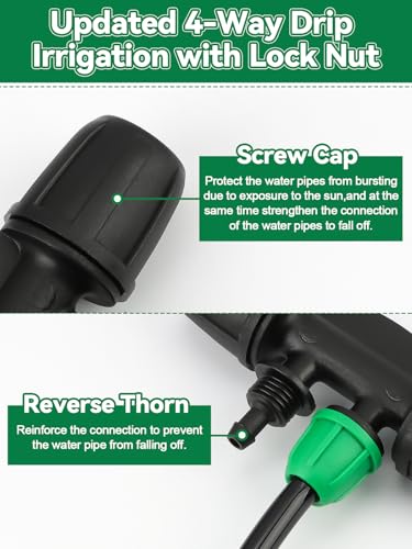 Kalolary 20PCS Locked Barbed Tee Connectors, 5/16" to 1/4" Drip Irrigation Fittings Kit 8/12mm to 4/7mm Tube Lock Female Connector 4-Way Barbed Lock Irrigation Parts for Watering System (Black Green) - color: Black Green 5/16" to 1/4" 4-Way