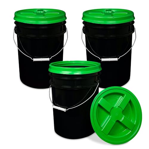 ePackageSupply 5 Gallon Bucket - Food Grade Bucket with Airtight Gamma Seal Screw-On Lid, BPA-Free, Heavy-Duty 90 Mil HDPE Plastic, Bulk Storage, Durable Container, Made in USA, Black/Green, 3 Packs - color: Black/Green, size: 3 Packs