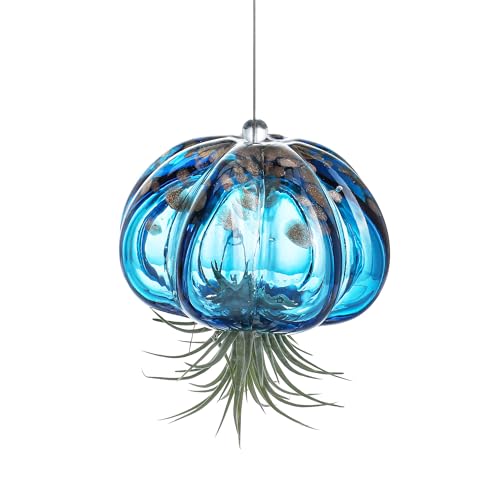 H&D HYALINE & DORA Blown Glass Jellyfish Hanging Air Planter, Cute Blue Jellyfish Air Plant Holder Gifts for Women Room Garden Wedding Party Decor (No Plants) - color: Jellyfish-sky Blue