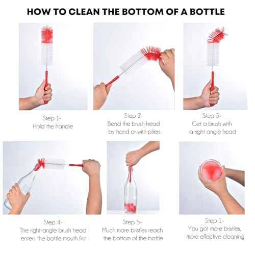 ALINK 3-Pack Long Red Bottle Cleaning Brush for Narrow Neck Beer, Wine, Kombucha, Hydroflask, Thermos, Sport Well, Carafe, Brewing Bottle Cleaner, 16 Inches - color: Red