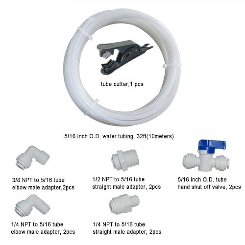 MALIDA 5/16" O.D. 32ft Plastic Water pipe RO Tubing+10pcs quick connector set,for RO Water Filter System, Aquariums, Refrigerators. - style: 5/16" tubing fitting set