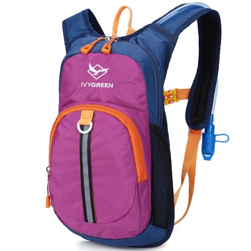 Ivygreen Kids Hydration Backpack, Hiking Backpack for Boys or Girls with 1.5L Water Bladder - color: Purple, size: Medium
