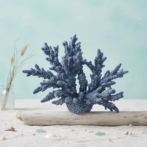 Etlemonde Beach Coastal Blue Coral Reef Decor Resin Statue - Faux Sea Coral Reef for Bathroom Shelf, Coffee Table, Nautical Beach House Home Decor Accent - color: Blue-x