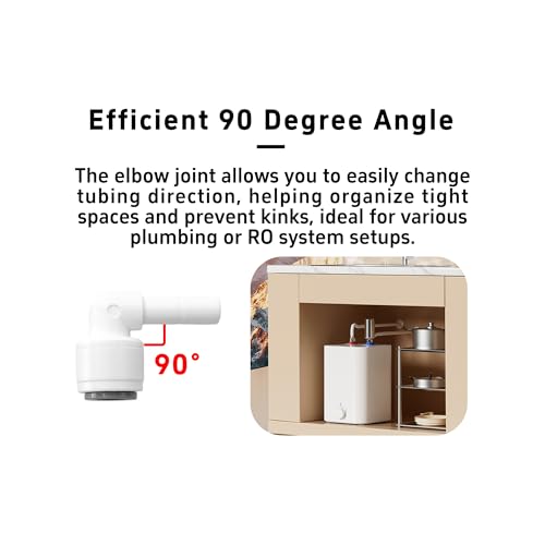1/4 Inch Stem Elbow Connector, 90 Degree Push to Connect Plastic Quick Fittings for Water Pipe, Reverse Osmosis System, Aquarium Tubing, Easy Plug-In Elbow Joint, White (5 Pack)