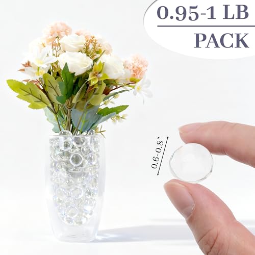 Clear Flat Glass Marbles, 1 lb Transparent Vase Filler Pebbles Gems, Decorative Glass Beads for Vases, Crafts, Floral, Mancala Stones, Centerpieces, Aquarium Rocks for Fish Tank (Approx. 80-100 PCS) - color: Clear
