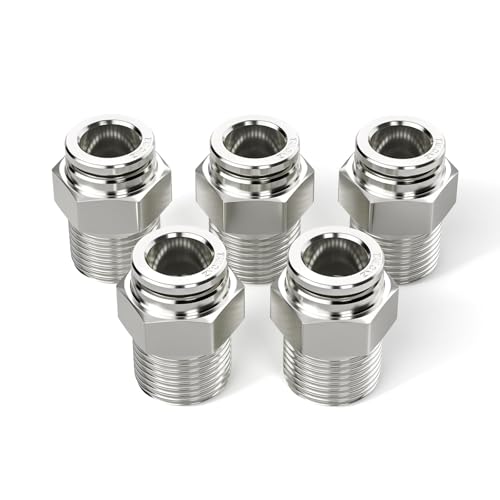 TAILONZ PNEUMATIC 304 Stainless Steel Male Straight 6MM Tube OD x 3/8 Inch NPT Thread Push to Connect Fittings PC6-N3 (Pack of 2) - size: 6mm OD 3/8''NPT
