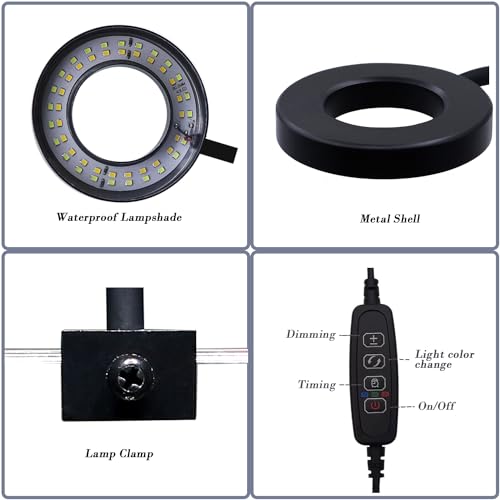 Upgraded Aquarium Light with Timer Clip On Fish Tank LED Light Small USB Light Dimmer Multi-Color White+Warm Yellow+Yellow 1 to 5 Gal (Adapter NOT Included) - size: Black-Dimmer+Timer