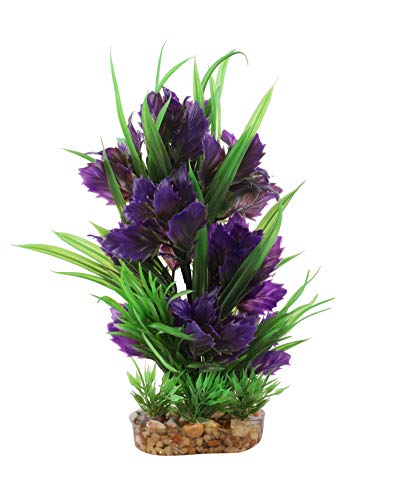 CNZ 3 Pcs Assorted Lifelike Aquarium Plastic Plant Decoration with Gravel Base, 8-inch, Orange, Green, Purple (3pcs8inchGB)